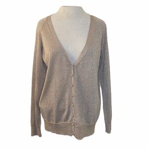 Talbots Cardigan gold shimmer button up long sleeve v neck